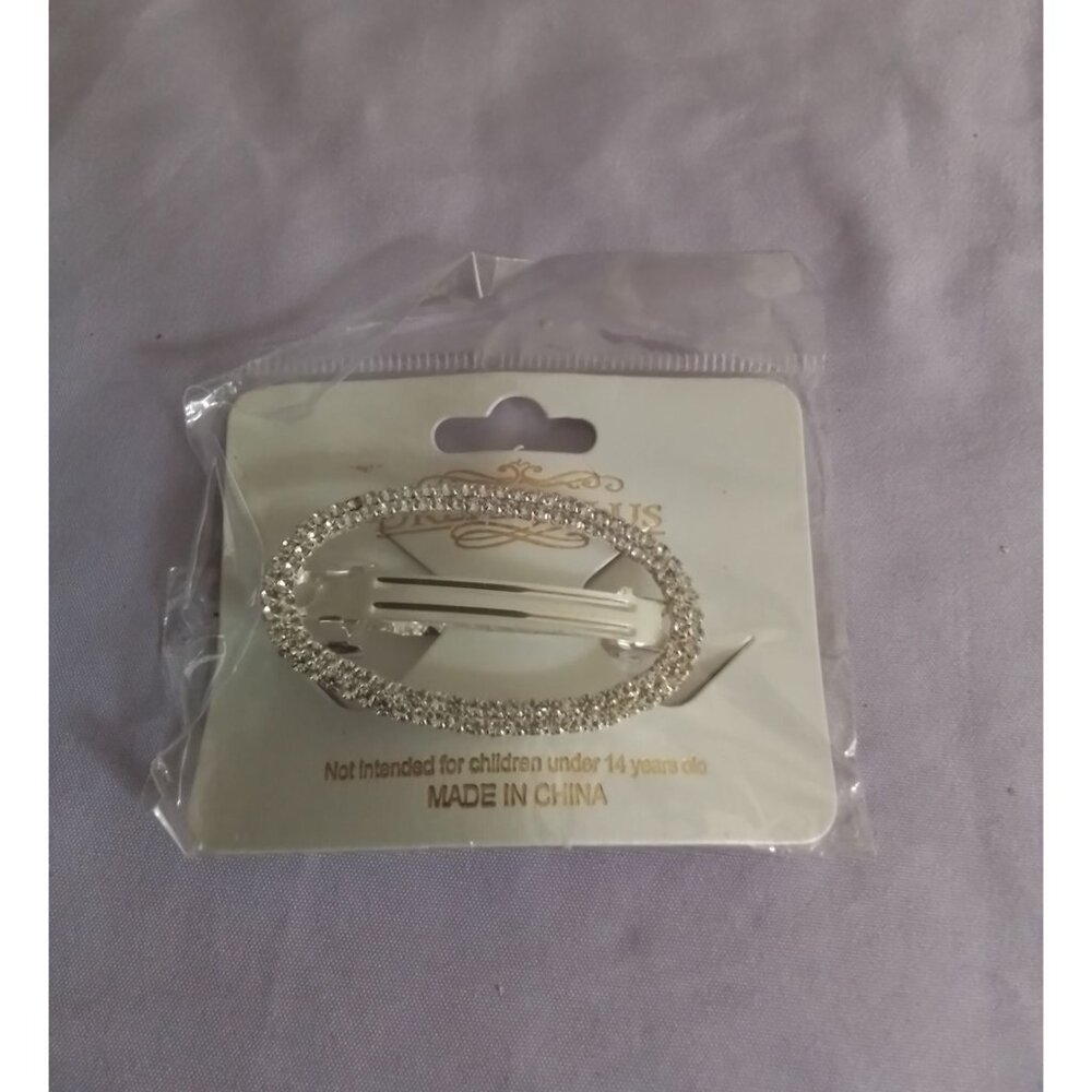 Silver Tone Rhinestone Oval Barrette For Hair Styling